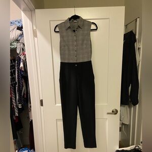 Chic Black and White Plaid Button Up Jumpsuit